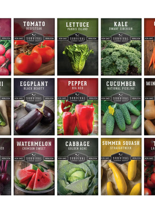 15 Variety Vegetable Garden Seed Collection – Non-GMO Heirloom Survival Seed Vault for Year-Round Growing