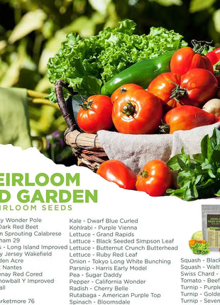 Heirloom Seed Garden 33 Variety Pack Non-GMO Open Pollinated Seeds Over 30,000 for Multiple Seasons USA Grown Freshness Sealed Bag